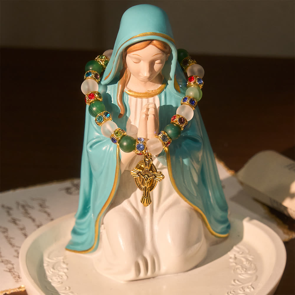 Christianartworkshop Crocifisso in agata satinata liscia e bracciale della Madonna: ricordano il suo tenero amore - image 2