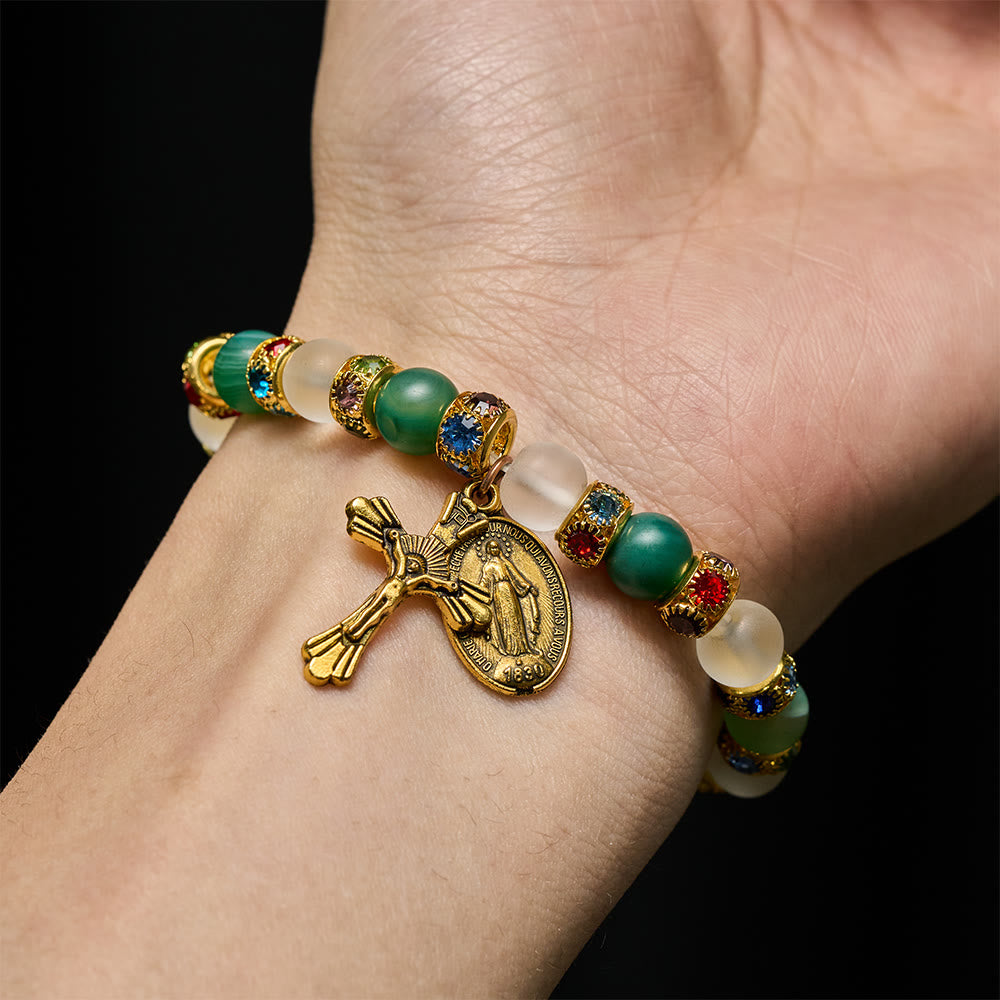 Christianartworkshop Crocifisso in agata satinata liscia e bracciale della Madonna: ricordano il suo tenero amore - image 1