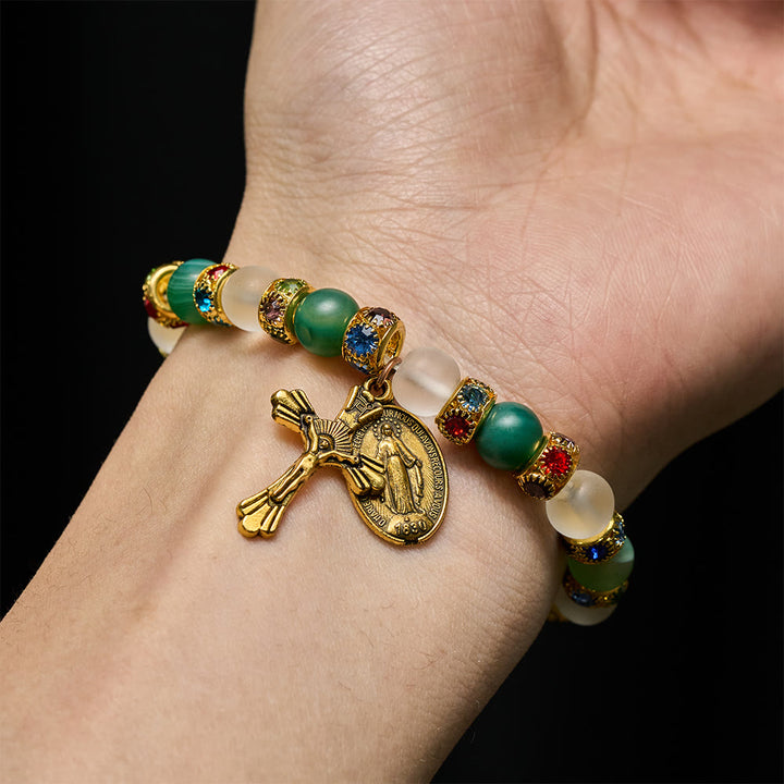 Christianartworkshop Crocifisso in agata satinata liscia e bracciale della Madonna: ricordano il suo tenero amore - image 1