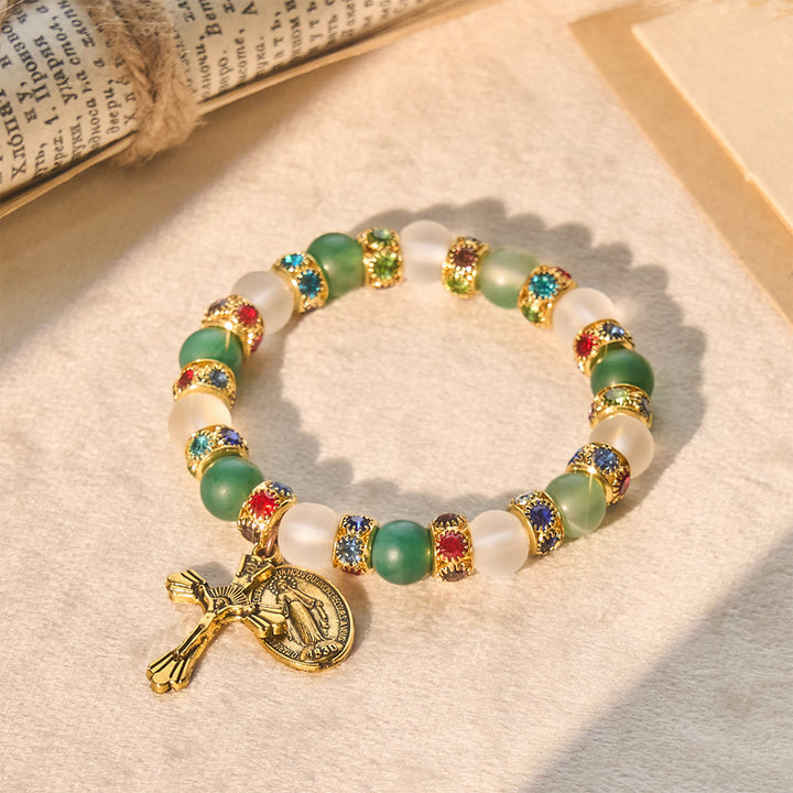 Christianartworkshop Crocifisso in agata satinata liscia e bracciale della Madonna: ricordano il suo tenero amore - image 3
