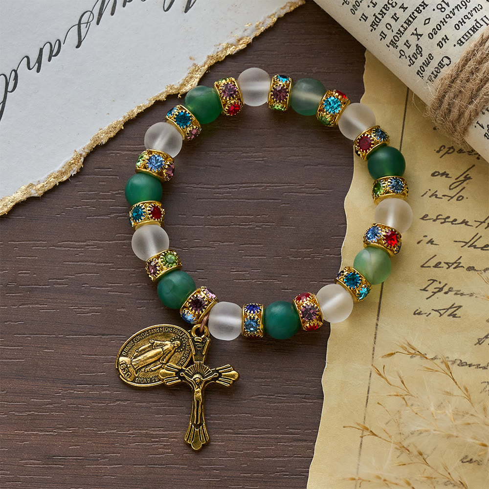 Christianartworkshop Crocifisso in agata satinata liscia e bracciale della Madonna: ricordano il suo tenero amore - image 4