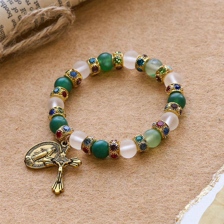 Christianartworkshop Crocifisso in agata satinata liscia e bracciale della Madonna: ricordano il suo tenero amore - image 5