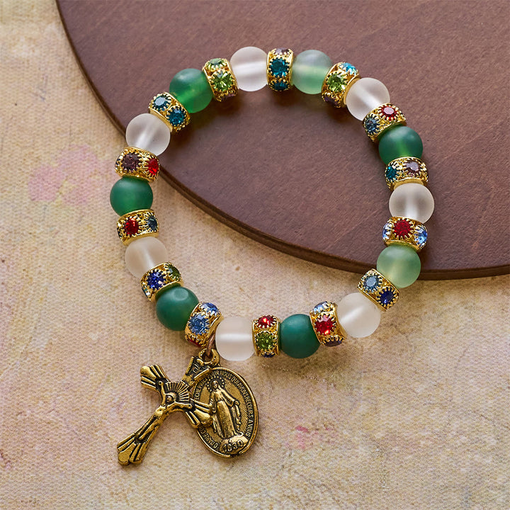Christianartworkshop Crocifisso in agata satinata liscia e bracciale della Madonna: ricordano il suo tenero amore - image 6