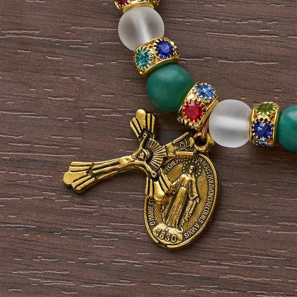 Christianartworkshop Crocifisso in agata satinata liscia e bracciale della Madonna: ricordano il suo tenero amore - image 8