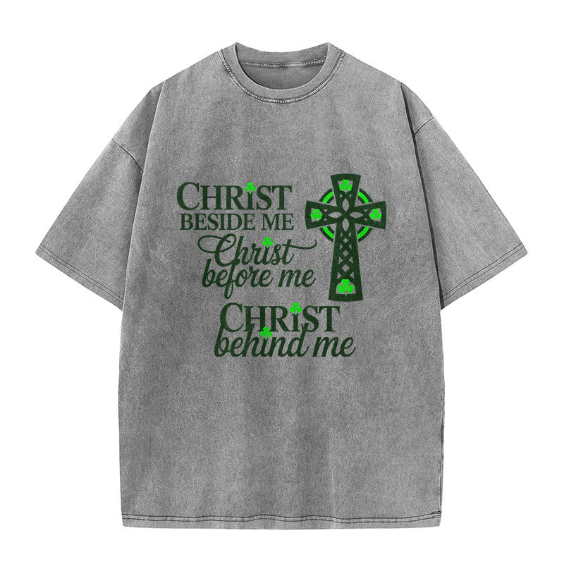Christianartworkshop Maglietta unisex lavata con croce celtica Christ Beside Me: indossa la sua presenza costante - Grigio - 5XL - image 5
