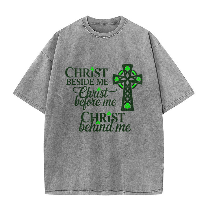 Christianartworkshop Maglietta unisex lavata con croce celtica Christ Beside Me: indossa la sua presenza costante - Grigio - 5XL - image 5