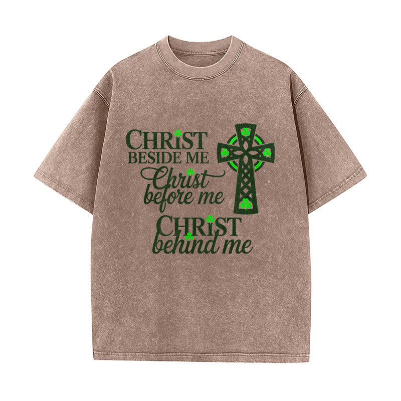 Christianartworkshop Maglietta unisex lavata con croce celtica Christ Beside Me: indossa la sua presenza costante - Marrone - 5XL - image 6