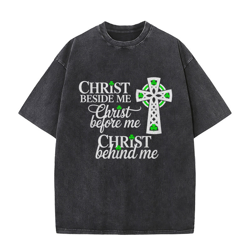 Christianartworkshop Maglietta unisex lavata con croce celtica Christ Beside Me: indossa la sua presenza costante - Nero - 5XL - image 3