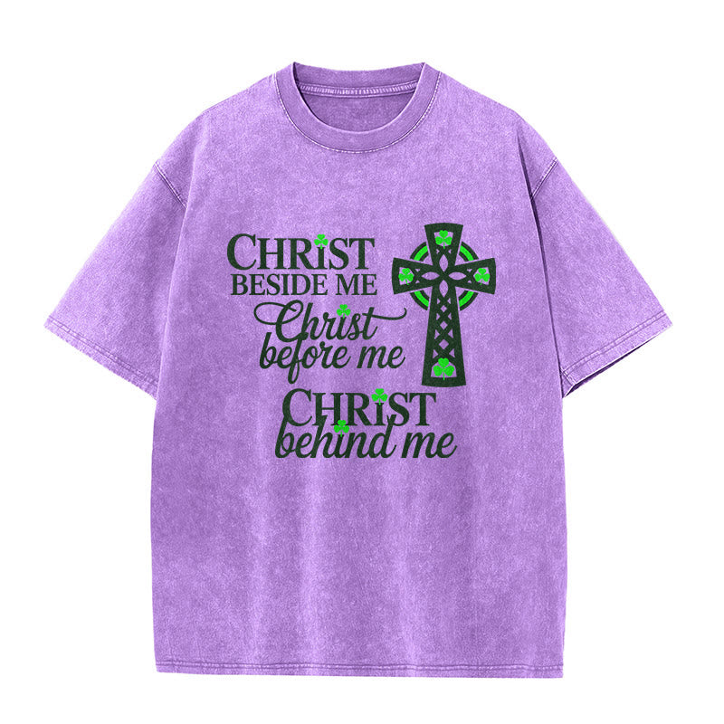 Christianartworkshop Maglietta unisex lavata con croce celtica Christ Beside Me: indossa la sua presenza costante - Viola - 5XL - image 10