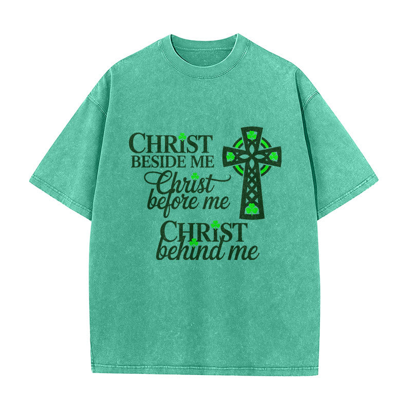 Christianartworkshop Maglietta unisex lavata con croce celtica Christ Beside Me: indossa la sua presenza costante - Verde - 5XL - image 0