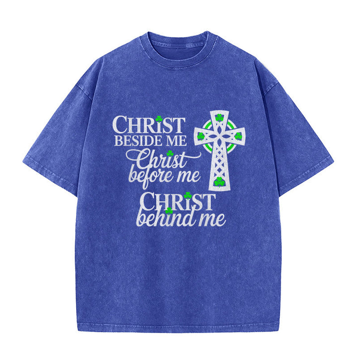 Christianartworkshop Maglietta unisex lavata con croce celtica Christ Beside Me: indossa la sua presenza costante - Blu - 5XL - image 7