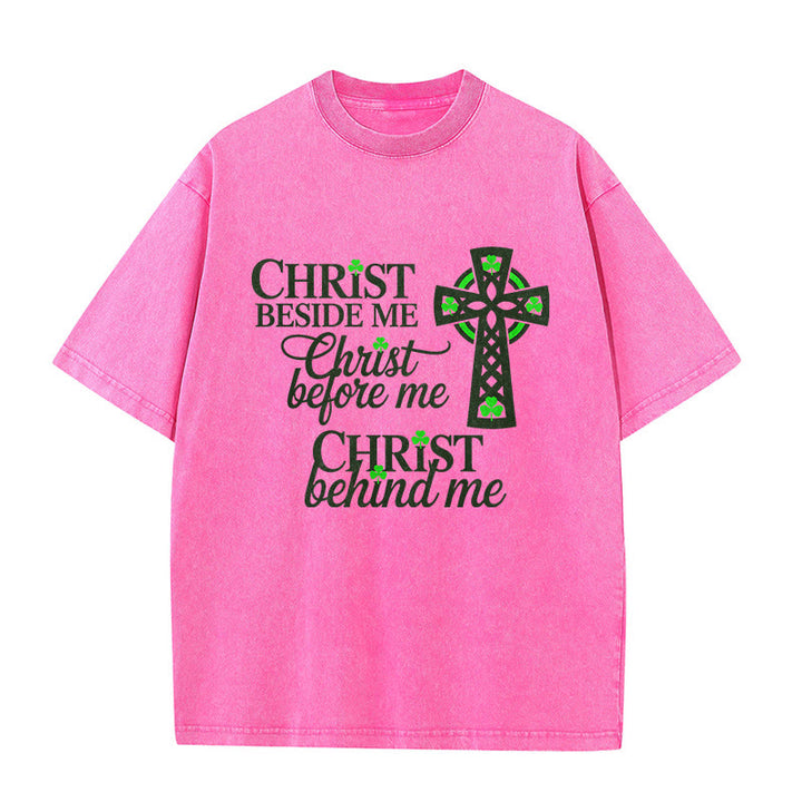 Christianartworkshop Maglietta unisex lavata con croce celtica Christ Beside Me: indossa la sua presenza costante - Rosa - 5XL - image 8
