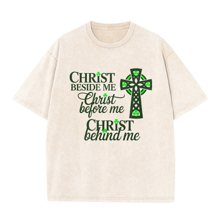 Christianartworkshop Maglietta unisex lavata con croce celtica Christ Beside Me: indossa la sua presenza costante - Beige - 5XL - image 4