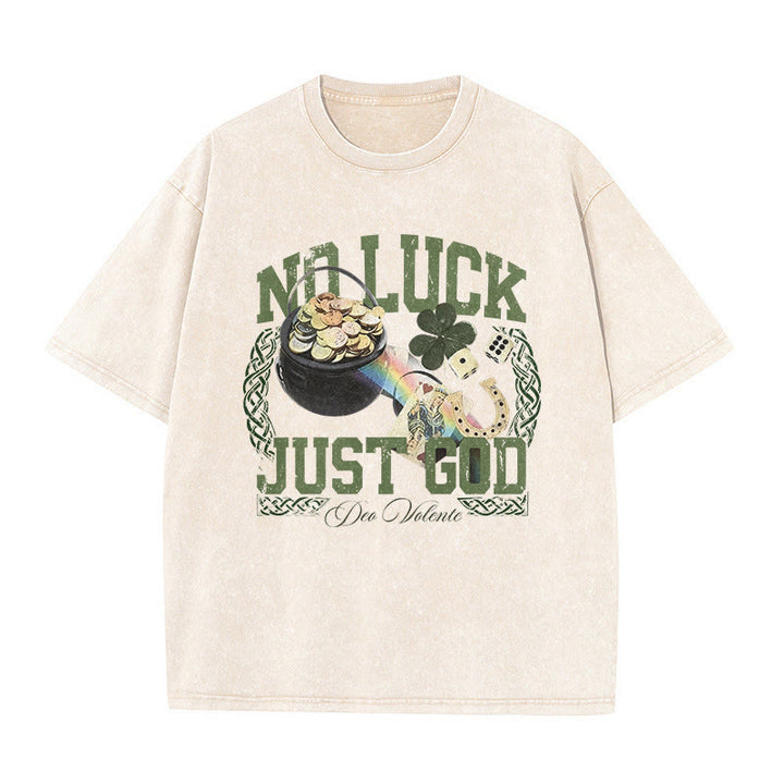 Christianartworkshop No Luck Just God T-shirt unisex lavata per il giorno di San Patrizio - Beige - 5XL - image 4