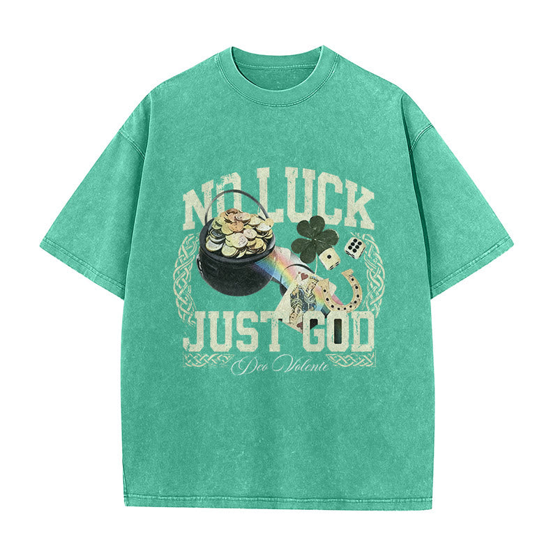 Christianartworkshop No Luck Just God T-shirt unisex lavata per il giorno di San Patrizio - Verde - 5XL - image 3