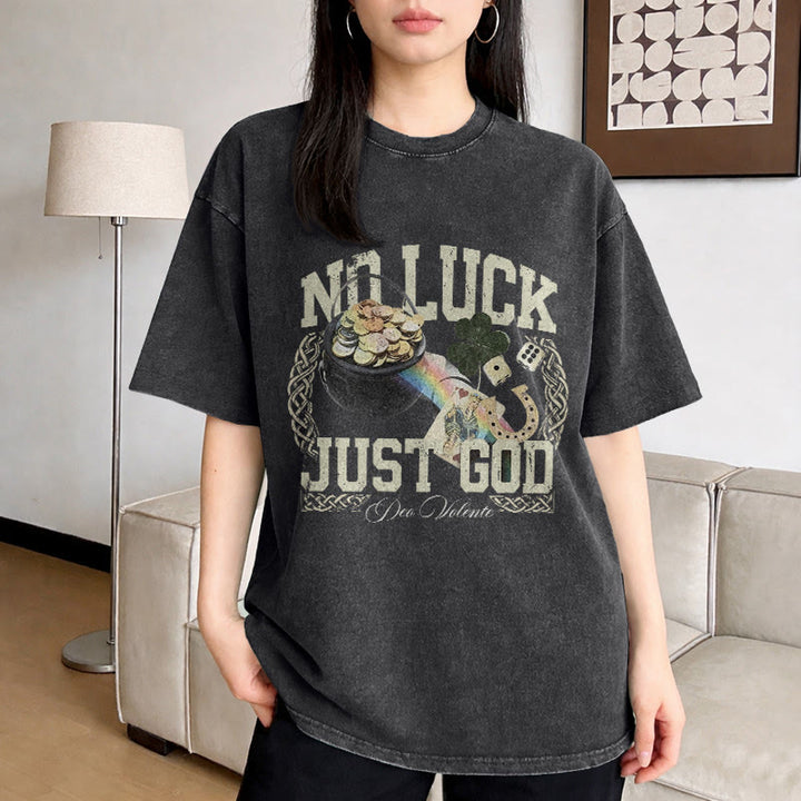 Christianartworkshop No Luck Just God T-shirt unisex lavata per il giorno di San Patrizio - image 1