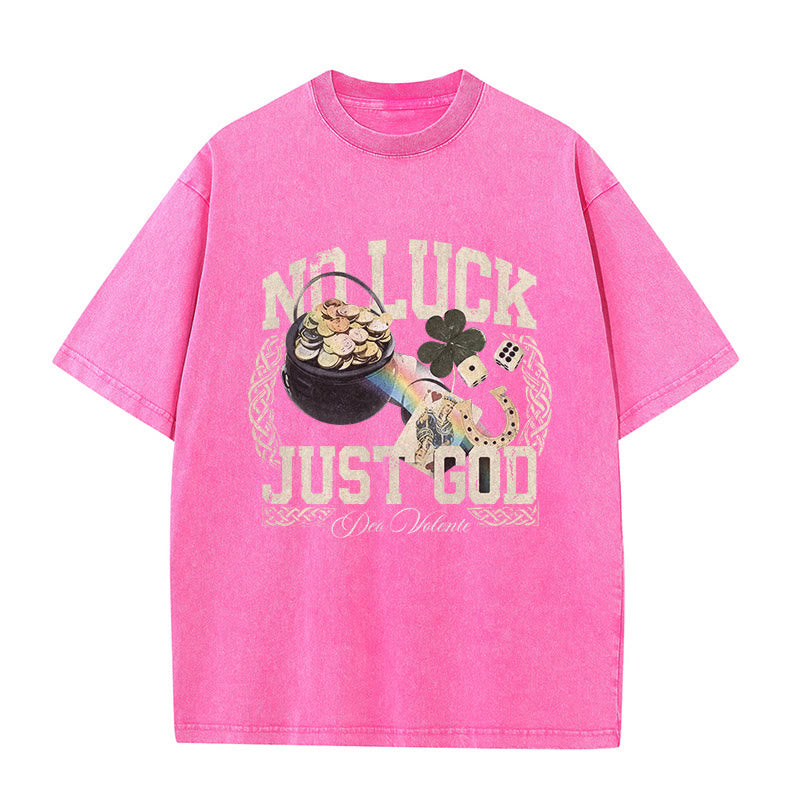 Christianartworkshop No Luck Just God T-shirt unisex lavata per il giorno di San Patrizio - Rosa - 5XL - image 8