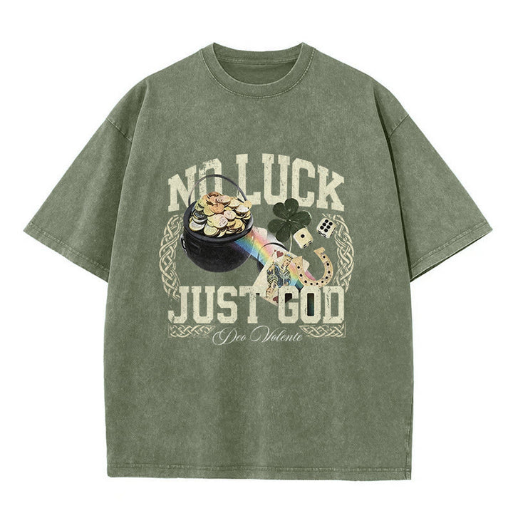 Christianartworkshop No Luck Just God T-shirt unisex lavata per il giorno di San Patrizio - Verde militare - 5XL - image 9