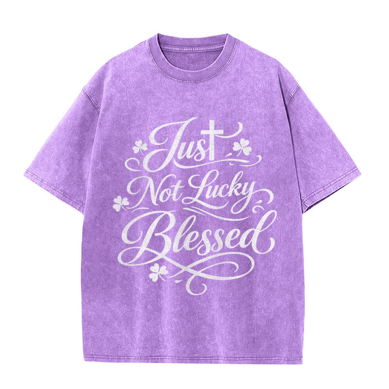 Christianartworkshop Maglietta unisex lavata con scritta Just Not Lucky, Blessed Cross & Shamrock - Viola - 5XL - image 10