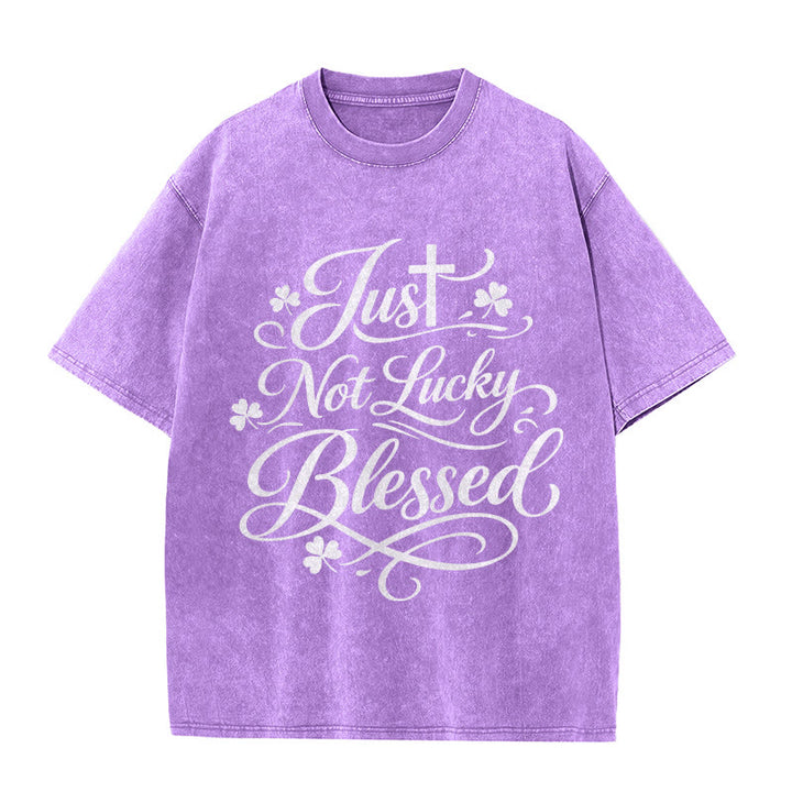 Christianartworkshop Maglietta unisex lavata con scritta Just Not Lucky, Blessed Cross & Shamrock - Viola - 5XL - image 10