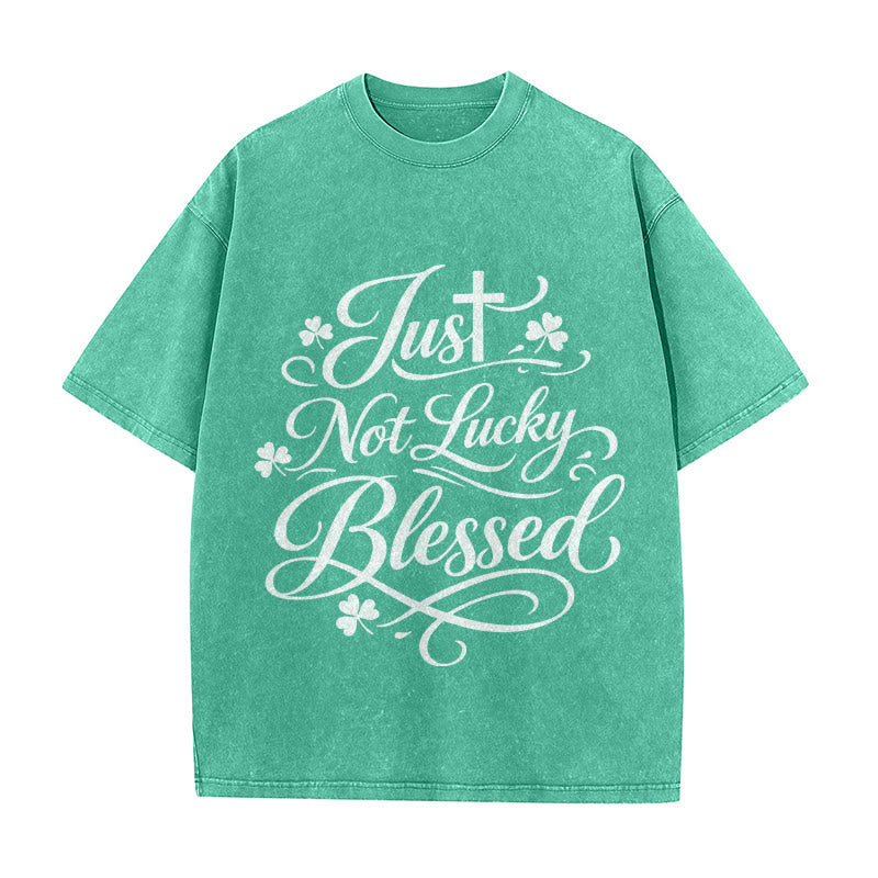 Christianartworkshop Maglietta unisex lavata con scritta Just Not Lucky, Blessed Cross & Shamrock - Verde - 5XL - image 5