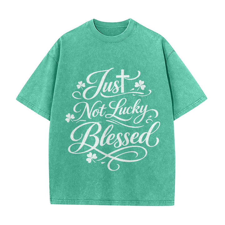Christianartworkshop Maglietta unisex lavata con scritta Just Not Lucky, Blessed Cross & Shamrock - Verde - 5XL - image 5
