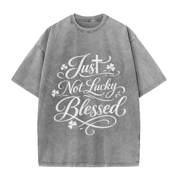 Christianartworkshop Maglietta unisex lavata con scritta Just Not Lucky, Blessed Cross & Shamrock - Grigio - 5XL - image 3