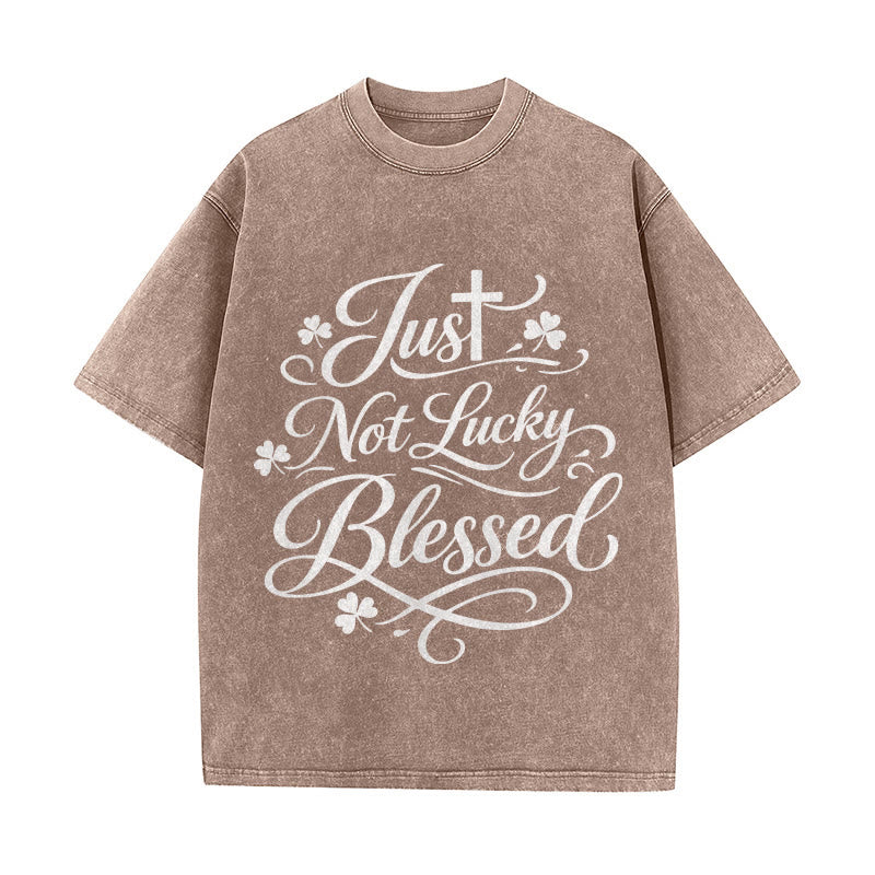 Christianartworkshop Maglietta unisex lavata con scritta Just Not Lucky, Blessed Cross & Shamrock - Marrone - 5XL - image 7