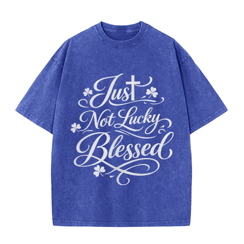 Christianartworkshop Maglietta unisex lavata con scritta Just Not Lucky, Blessed Cross & Shamrock - Blu - 5XL - image 0