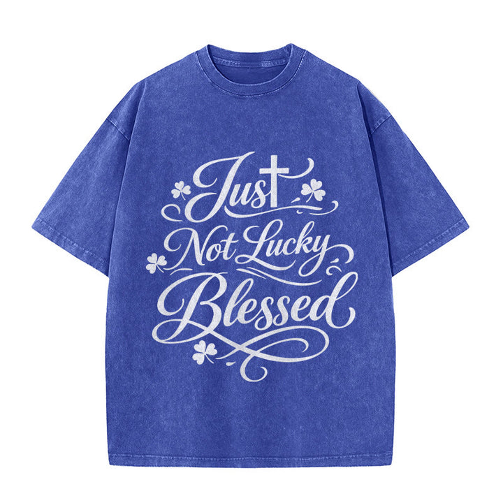 Christianartworkshop Maglietta unisex lavata con scritta Just Not Lucky, Blessed Cross & Shamrock - Blu - 5XL - image 0