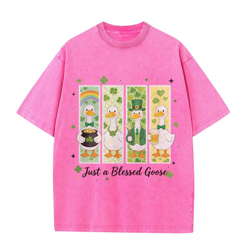 Christianartworkshop Just a Blessed Goose Maglietta unisex lavata per il giorno di San Patrizio - Rosa - 5XL - image 9