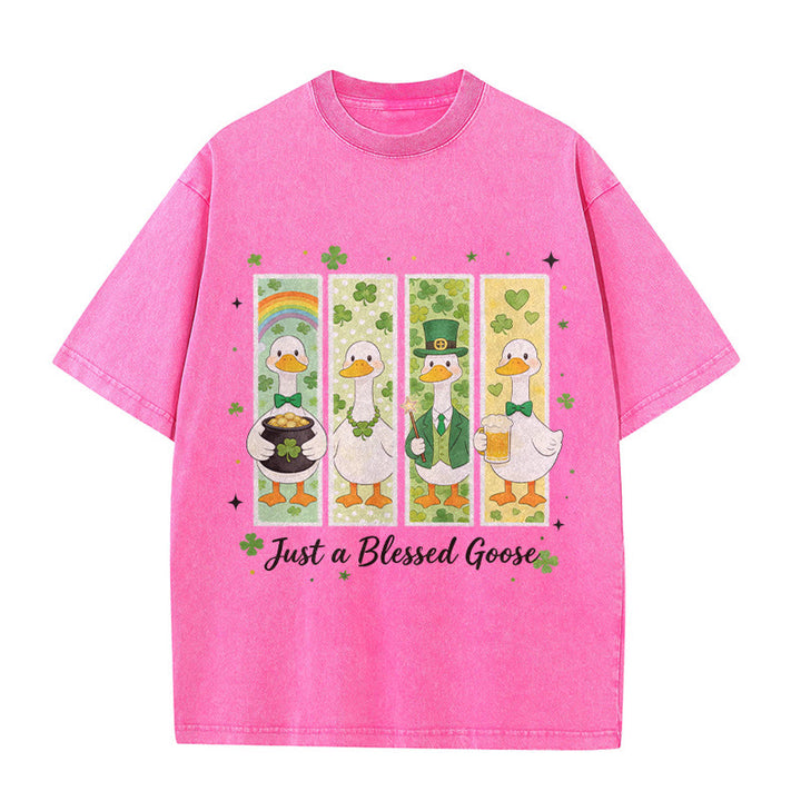 Christianartworkshop Just a Blessed Goose Maglietta unisex lavata per il giorno di San Patrizio - Rosa - 5XL - image 9