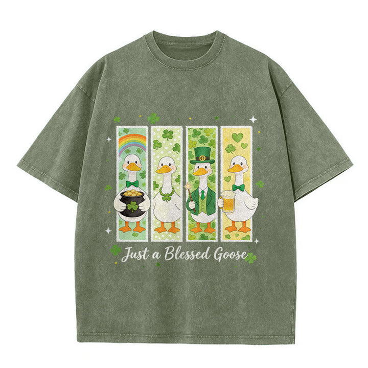Christianartworkshop Just a Blessed Goose Maglietta unisex lavata per il giorno di San Patrizio - Verde militare - 5XL - image 10