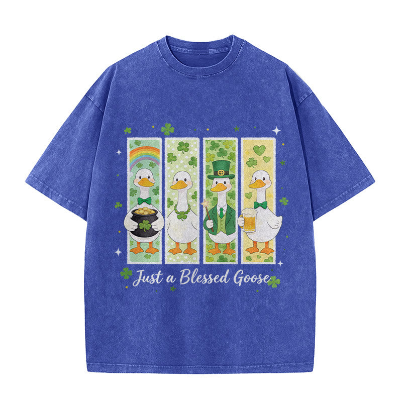 Christianartworkshop Just a Blessed Goose Maglietta unisex lavata per il giorno di San Patrizio - Blu - 5XL - image 3