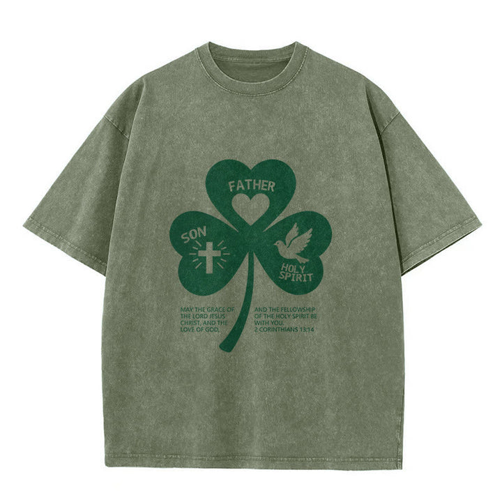 Christianartworkshop Trinity Shamrock 2 Corinzi 13:14 Maglietta unisex lavata - Verde militare - 5XL - image 10