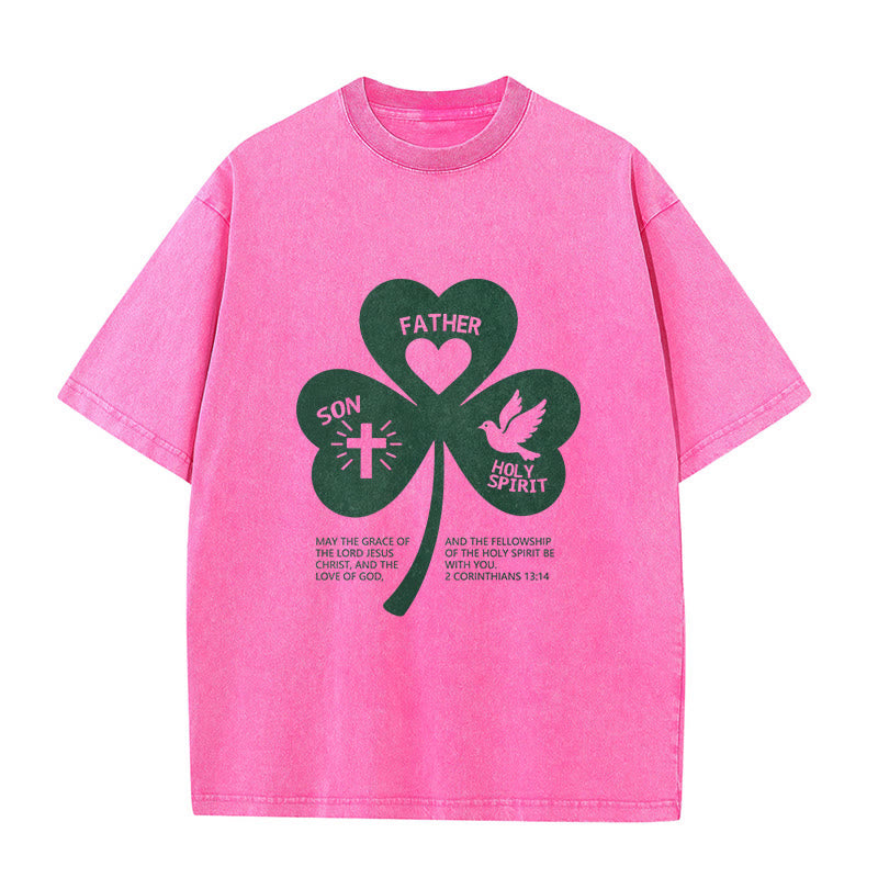 Christianartworkshop Trinity Shamrock 2 Corinzi 13:14 Maglietta unisex lavata - Rosa - 5XL - image 0