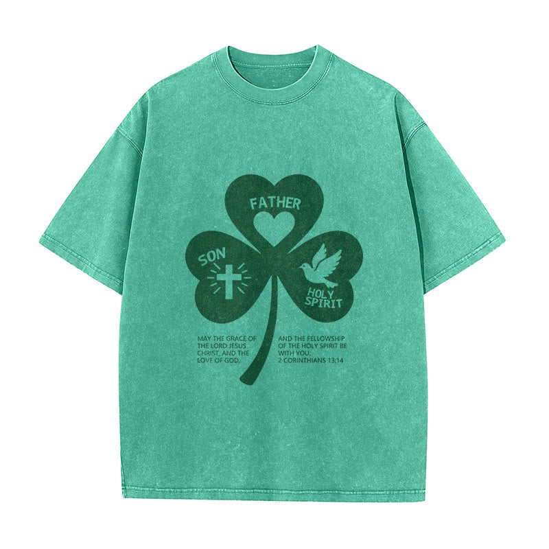 Christianartworkshop Trinity Shamrock 2 Corinzi 13:14 Maglietta unisex lavata - Verde - 5XL - image 7