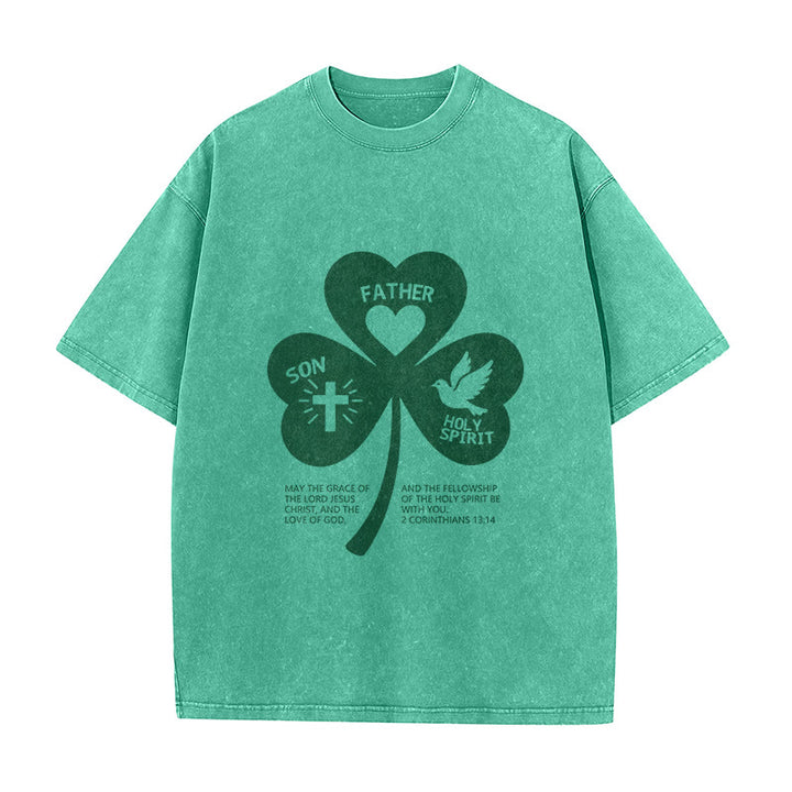 Christianartworkshop Trinity Shamrock 2 Corinzi 13:14 Maglietta unisex lavata - Verde - 5XL - image 7