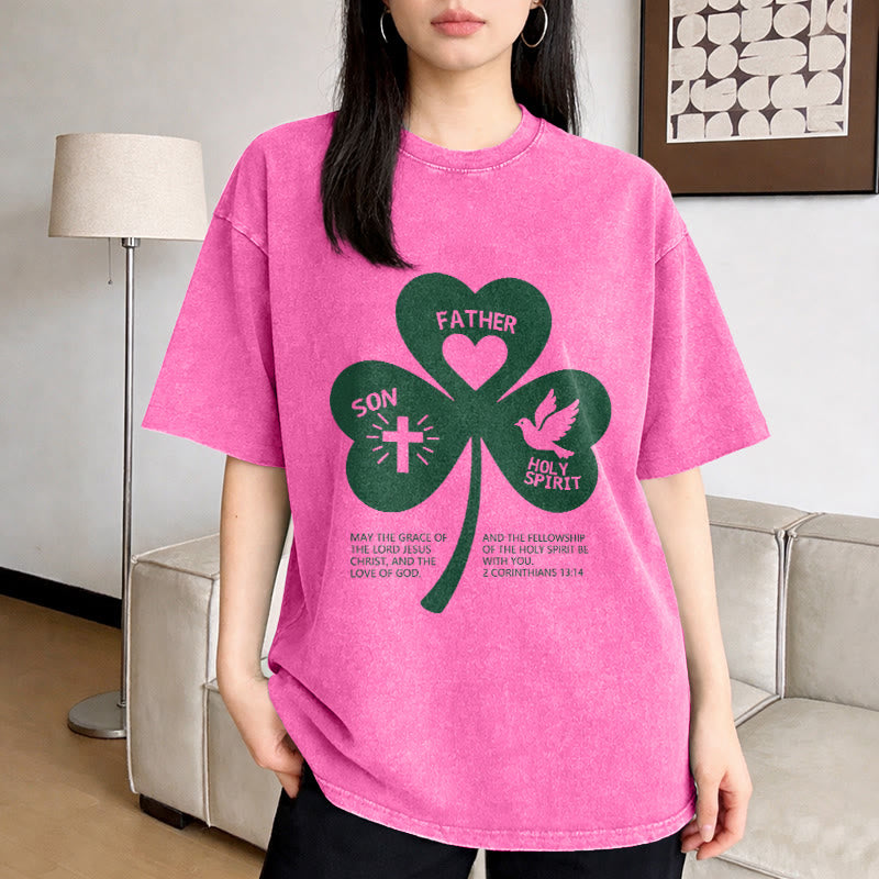 Christianartworkshop Trinity Shamrock 2 Corinzi 13:14 Maglietta unisex lavata - image 2