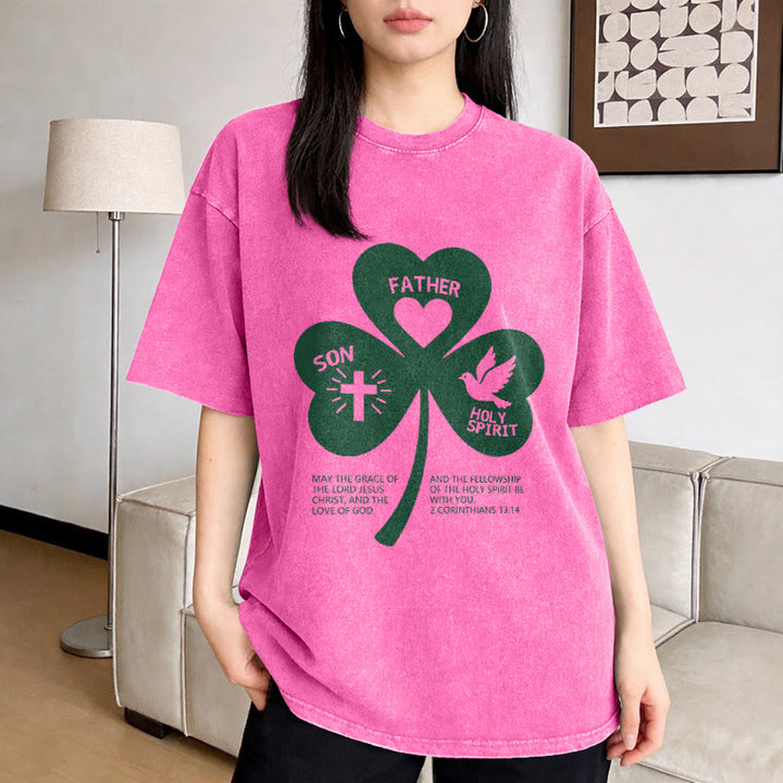 Christianartworkshop Trinity Shamrock 2 Corinzi 13:14 Maglietta unisex lavata - image 2