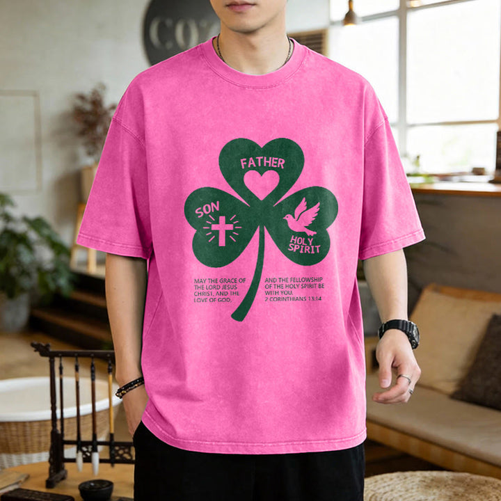 Christianartworkshop Trinity Shamrock 2 Corinzi 13:14 Maglietta unisex lavata - image 1