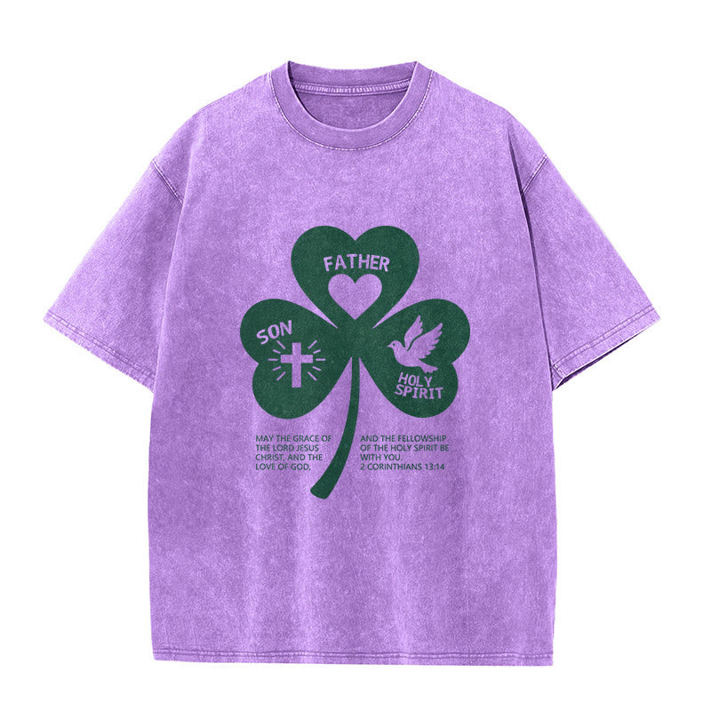 Christianartworkshop Trinity Shamrock 2 Corinzi 13:14 Maglietta unisex lavata - Viola - 5XL - image 3