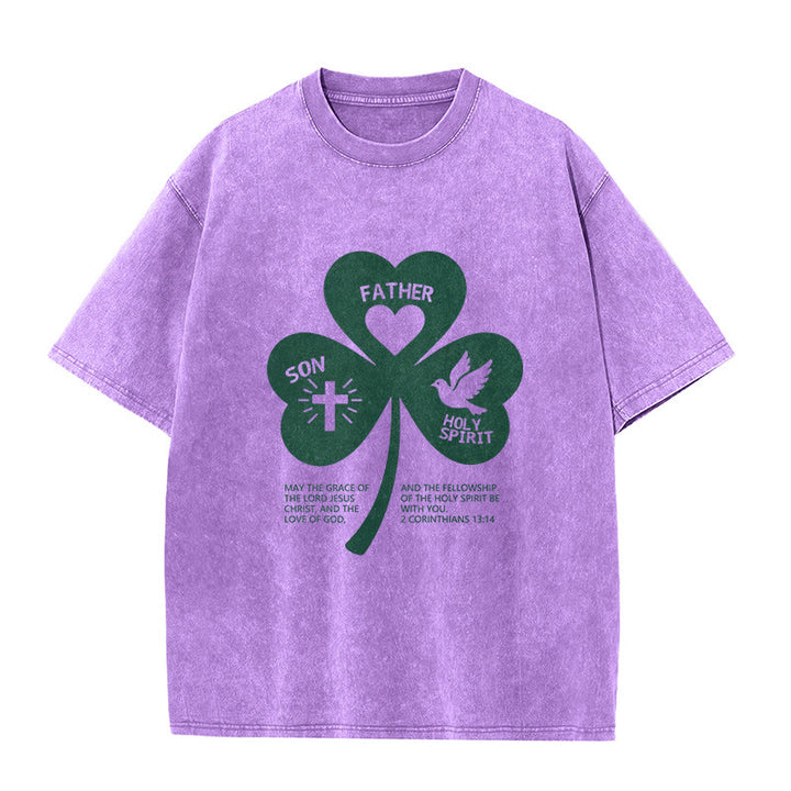 Christianartworkshop Trinity Shamrock 2 Corinzi 13:14 Maglietta unisex lavata - Viola - 5XL - image 3