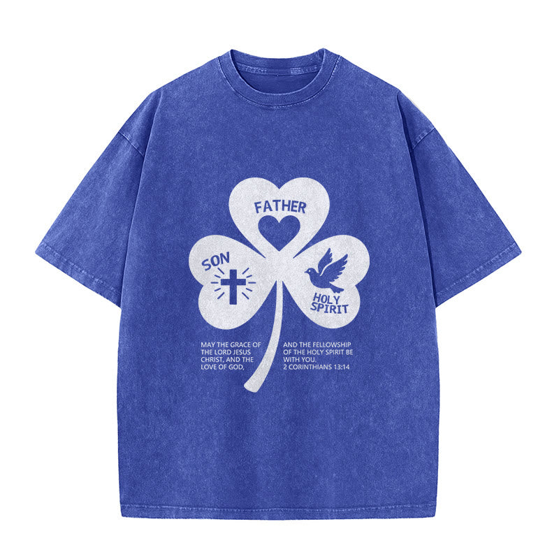 Christianartworkshop Trinity Shamrock 2 Corinzi 13:14 Maglietta unisex lavata - Blu - 5XL - image 4
