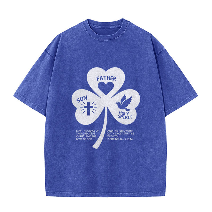 Christianartworkshop Trinity Shamrock 2 Corinzi 13:14 Maglietta unisex lavata - Blu - 5XL - image 4