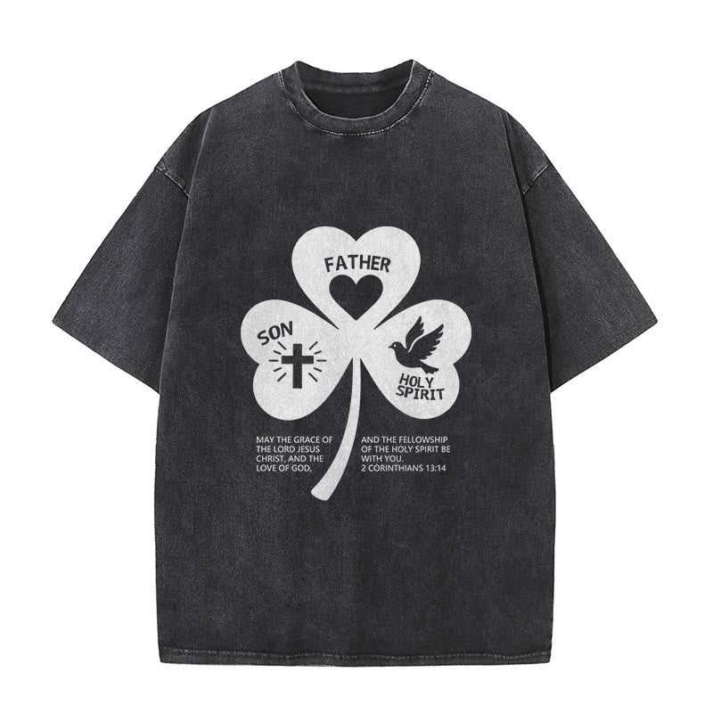 Christianartworkshop Trinity Shamrock 2 Corinzi 13:14 Maglietta unisex lavata - Nero - 5XL - image 6