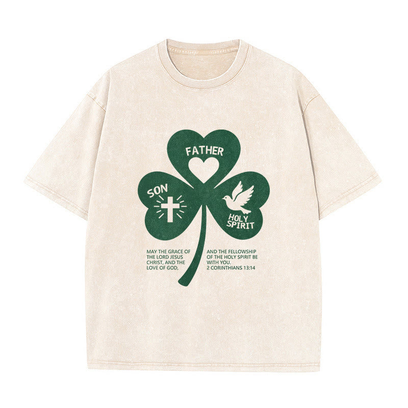 Christianartworkshop Trinity Shamrock 2 Corinzi 13:14 Maglietta unisex lavata - Beige - 5XL - image 8