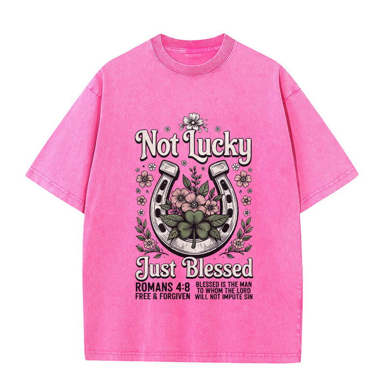 Christianartworkshop " Non fortunato, solo benedetto" Romani 4:8 Maglietta unisex lavata - Rosa - 5XL - image 3