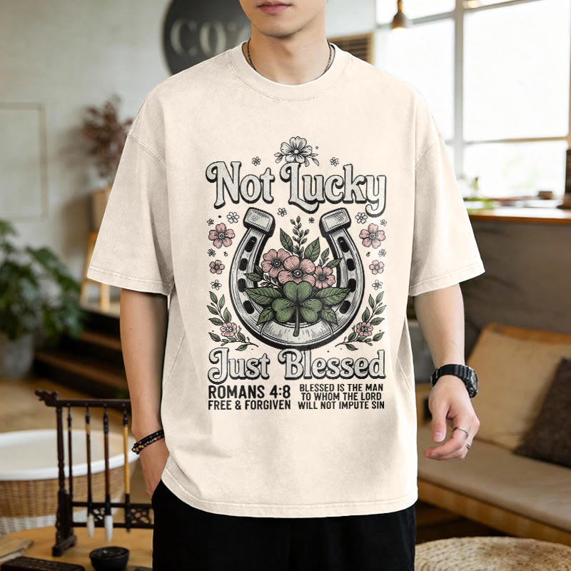 Christianartworkshop " Non fortunato, solo benedetto" Romani 4:8 Maglietta unisex lavata - image 1