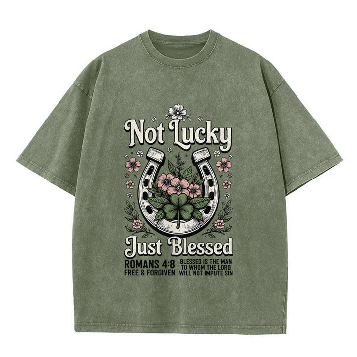 Christianartworkshop " Non fortunato, solo benedetto" Romani 4:8 Maglietta unisex lavata - Verde militare - 5XL - image 10